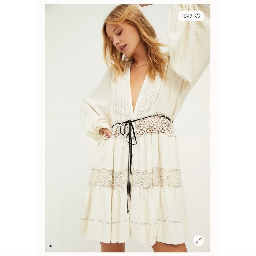 Free People Black Lace Cozy Nights Mini Dress NWT
